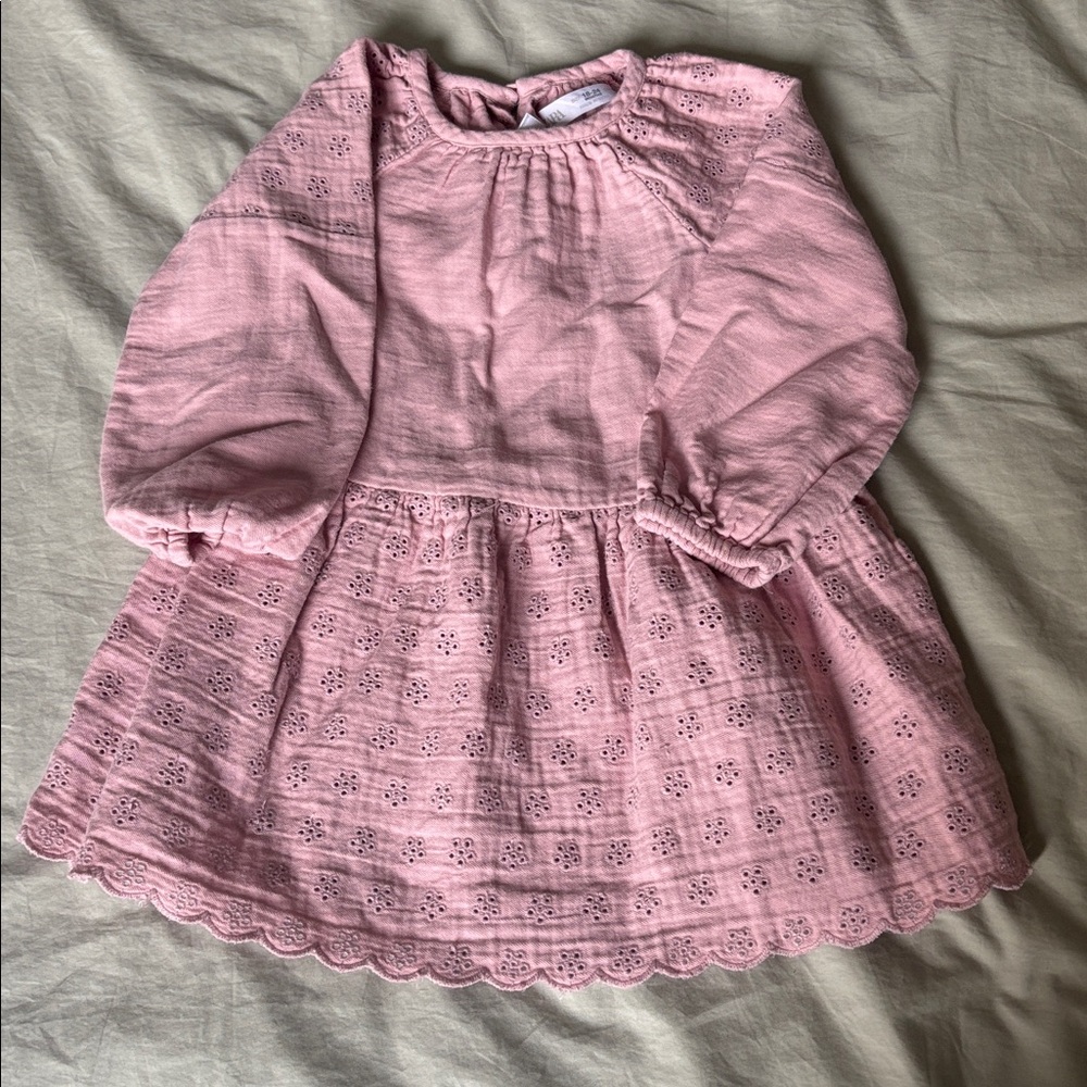 Zara Soft Pink Eyelet Baby Dress 18-24M